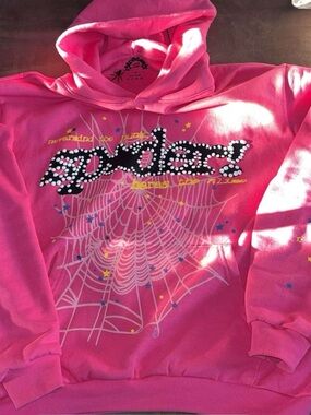 Spider Web Graphic Pink Hoodie Sweatshirt